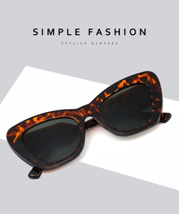 Detail of tortoise shell cat eye sunglasses with gray lenses on minimalist geometric background