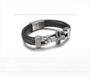 Detail view of leather men's bracelet with dimensions 210mm x 12mm and bullet charm