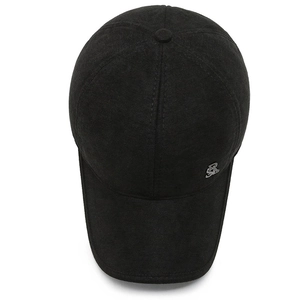 Classic black winter baseball cap for elderly men with warm ear protection and metal logo