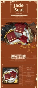 Detail of burgundy wedding candy box with gold foil lettering and textured cardstock