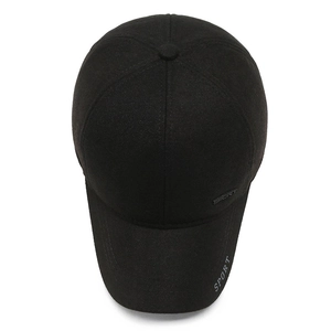Men's winter baseball cap with ear flaps in black fabric featuring SPORT embroidery