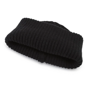 Classic black ribbed knit beanie hat for men featuring a stylish folded wide brim design
