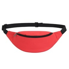 Detail of red 400D Oxford cloth waterproof waist bag with black adjustable buckle and zipper