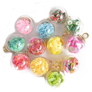Colorful 16mm glass ball pendants with star sequins and fruit slices for DIY jewelry