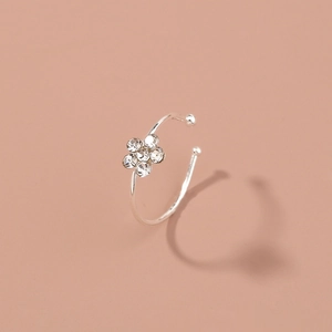 Rhinestone Flower Nose Ring Alloy Five Petal Flower Open Adjustable Fashion Jewelry For Women