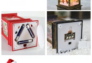 Detail of Christmas lantern battery compartments for large red and small bronze models