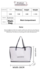 Size chart for canvas tote bag showing dimensions 38cm width and 30cm height