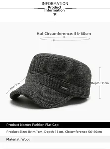 Detail view of winter flat top cap showing SPORT logo and size measurements