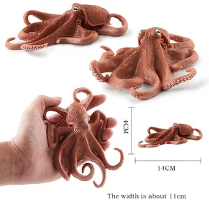 Realistic brown octopus ocean creature model toy with textured skin, 14cm length
