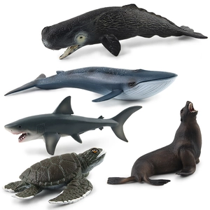 Realistic great white shark, whale, turtle and sea lion marine animal figure set