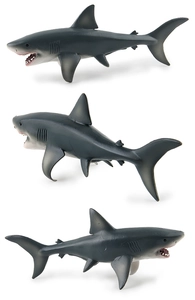 Detailed views of realistic Great White Shark toy models with anatomical gills and fins