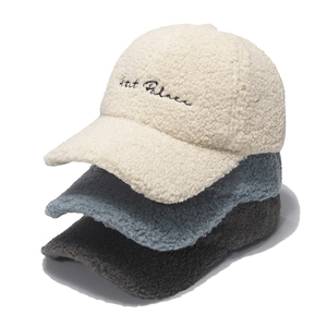 Plush lamb wool baseball caps in beige, blue, and grey with Petit Palace embroidery