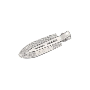 Elegant silver surfboard shaped hair clip with rhinestones and UANODIAM engraving