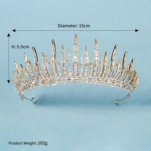 Detailed dimensions of the gold crystal bridal crown with height and weight specifications