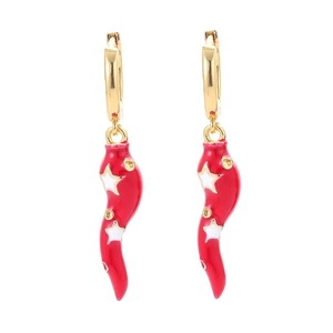 Chic red chili pepper hoop earrings with gold accents and star motifs for women