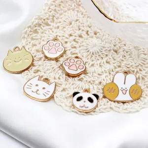 Cartoon Animal Enamel Charms Zinc Alloy Panda Cat Rabbit Paw Pendants DIY Jewelry Making Accessory Gold Tone