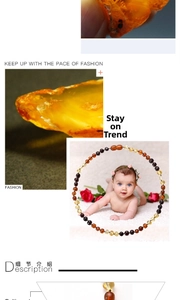 Macro detail of multicolored amber baby necklace with secure screw clasp closure