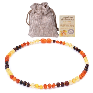Natural Baltic amber baby necklace set with authentic certificate and linen pouch
