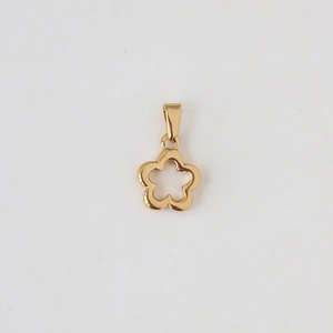 Detailaufnahme eines hohlen Goldblumenanhängers aus Edelstahl mit oberer Aufhängeschlaufe