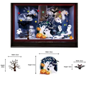Detail view of Halloween window clings set with pumpkin, ghost stickers and sizing details