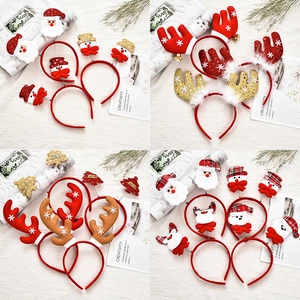 Christmas Headband Plush Reindeer Antlers Santa Snowman Hair Hoop Holiday Party Decoration Costume Accessory Glitter Sequin