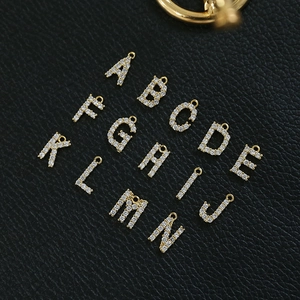 18k gold plated alphabet pendants with cubic zirconia for DIY jewelry making
