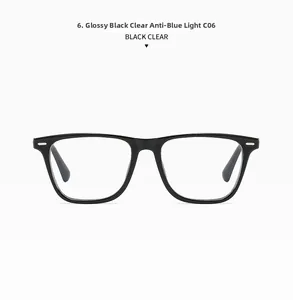 Close-up of C06 bright black rectangular frames with anti-blue light clear lenses