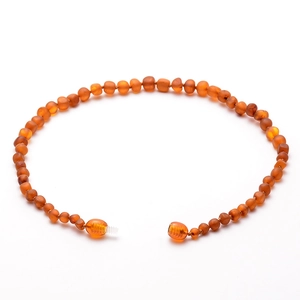 Natural Baltic amber baby necklace with polished round beads and secure screw clasp