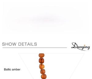 Detailed chart of Baltic amber necklace with 33cm perimeter and handmade beaded frosted fire amber