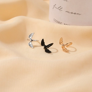 Gothic bat open rings in silver, black, and gold colors for Halloween jewelry