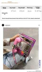 Detailed size specifications of the pink retro telephone shaped PU leather shoulder bag