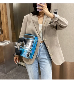 Bolso bandolera holográfico creativo con forma de teléfono público para mujer moderna.