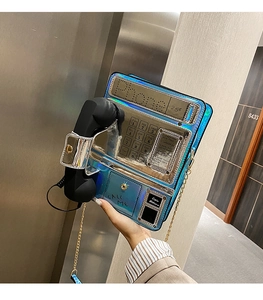 Bolso cruzado creativo con forma de teléfono y acabado láser holográfico para mujeres.
