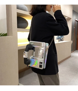 Bolso Bandolera Holográfico Teléfono Novedad Bolso de Hombro Metálico de Moda para Mujer