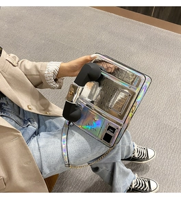 Bolso de hombro teléfono público holográfico, elegante bolso creativo con cadena.