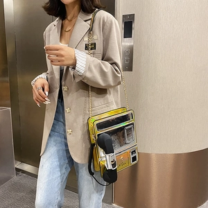Bolso cruzado holográfico de tendencia con forma de teléfono público para mujeres.