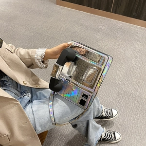 Bolso cruzado de novedad en forma de teléfono para mujer, bolso de moda holográfico.