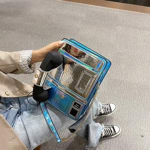 Bolso cruzado de moda en forma de teléfono con efecto láser para mujeres chic.