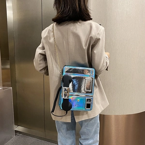 Sac bandoulière créatif en forme de téléphone holographique avec combiné rétro et chaîne