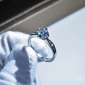 Classic round moissanite ring in silver plating with sparkling diamond accents