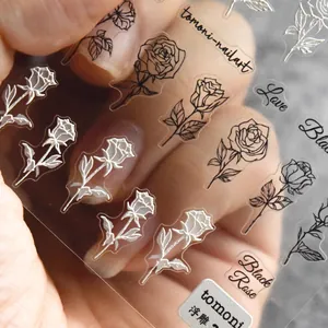 Détail des stickers ongles roses 5D noirs et blancs avec une texture en relief délicate