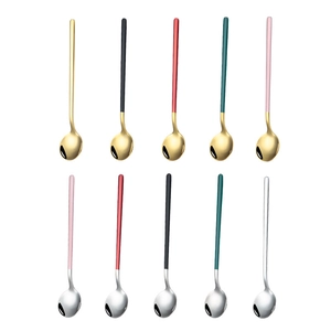 Set of 10 colorful stainless steel coffee spoons with gold and silver finishes