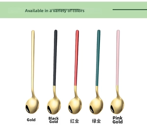 Long handle 304 stainless steel spoons in gold, black, red, green and pink gold colors