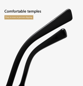 Detailed view of glossy black temples with ergonomic non-slip design for comfort