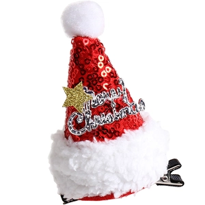 Sparkly red sequin Christmas hat hair clip with Merry Christmas text and gold star