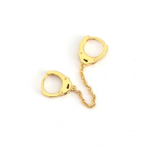 S925 sterling silver gold handcuffed link chain earrings with polished metal finish