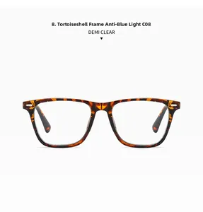 Detail view of demi-patterned square frames with anti-blue light clear lenses C08