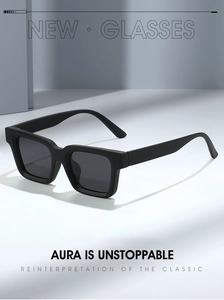 Classic black square frame sunglasses with dark lenses and deep shadows