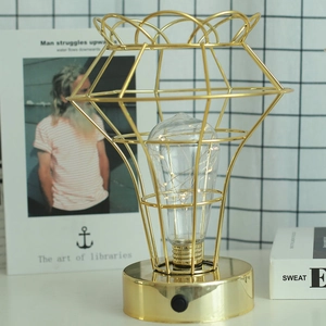 Golden diamond iron LED table lamp with warm copper wire lights and round base