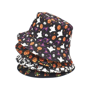 Halloween bucket hats with pumpkin, ghost, and skull prints for men and women